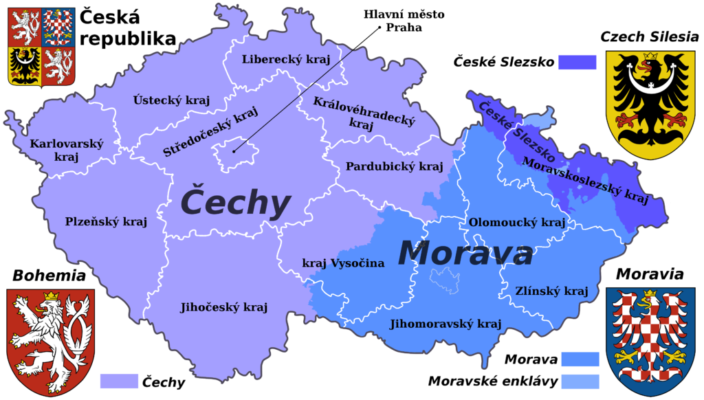 Autor: Czech_Rep._-_Bohemia,_Moravia_and_Silesia_II.png: *Czech_Rep._-_Bohemia,_Moravia_and_Silesia_I.png: *Morava_po_roce_1920_na_mapě_Česka.png: KirkMoravia.svg: Lukáš MižochSilesia.svg: Lukáš Mižochderivative work: Millenium187 (talk)derivative work: Millenium187 (talk)derivative work: Millenium187 (talk) – Czech_Rep._-_Bohemia,_Moravia_and_Silesia_II.png, CC BY-SA 3.0, https://commons.wikimedia.org/w/index.php?curid=16022380